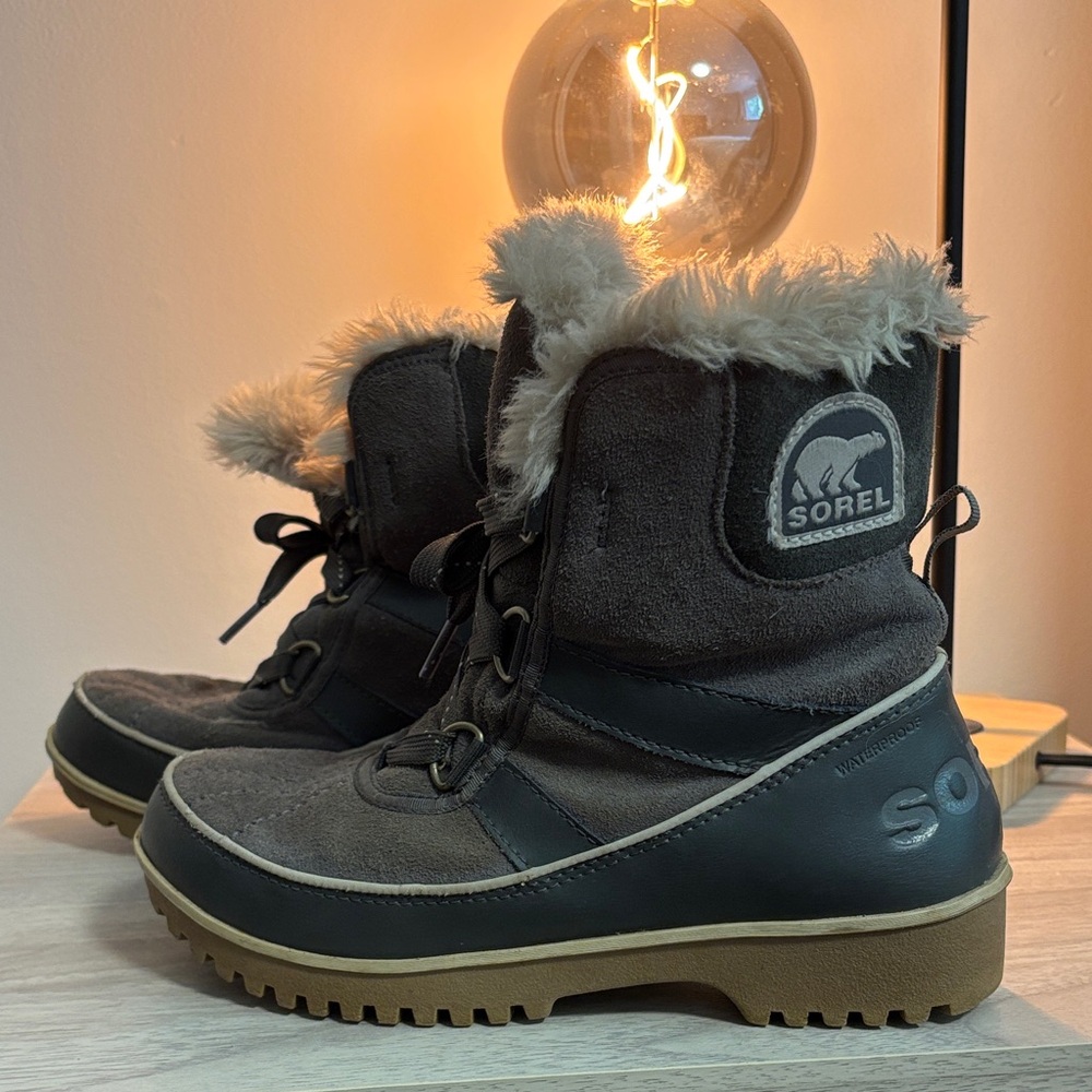 Sorel Black and Brown Faux Fur Boots